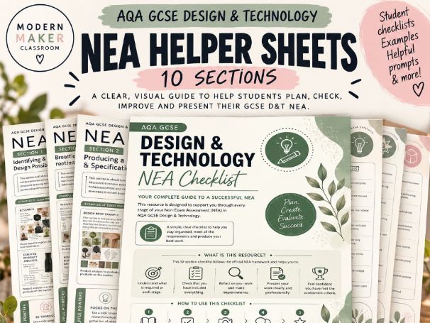 AQA GCSE Design & Technology NEA Helper Sheets | Student Checklist & Guidance Pack