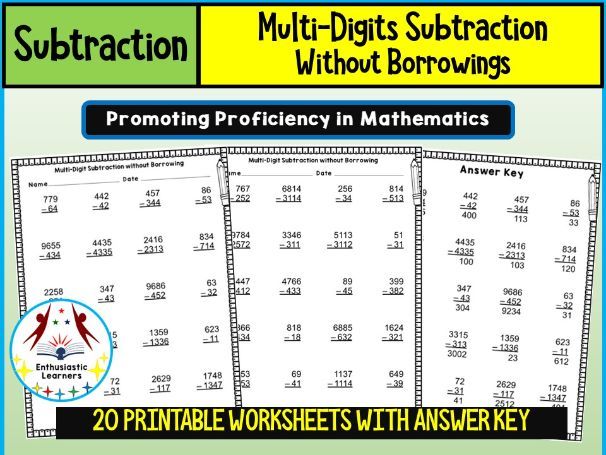 Multi-Digit Subtraction without Borrowing Worksheets – Practice Activity