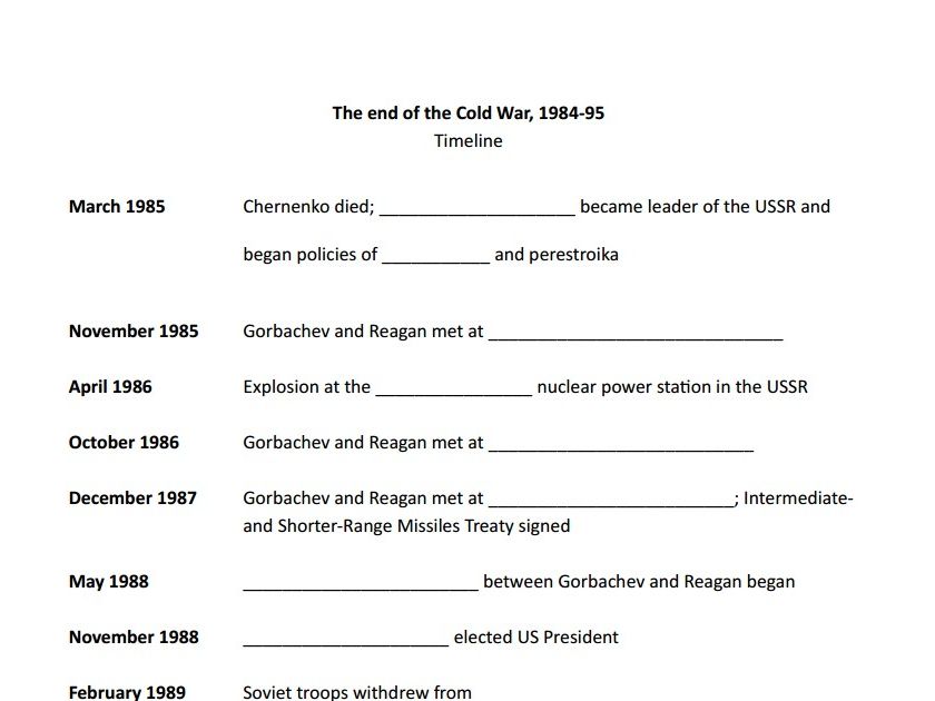 Gap-fill timelines - The Cold War (OCR A-level history Unit Y223)