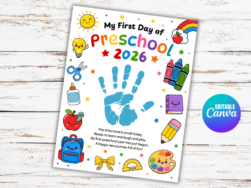 First Day Of Preschool 2026 Handprint Art | Preschool, Pre-K, Kindergarten