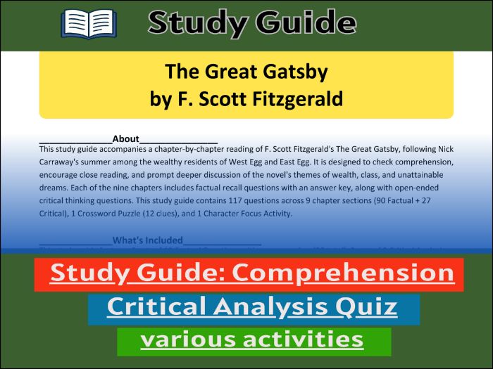 Study Guide for :The Great Gatsby & Comprehension Test