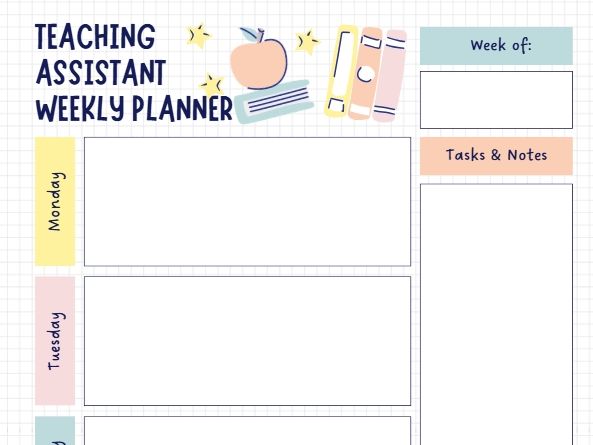 Teaching Assistant week page planner - editable