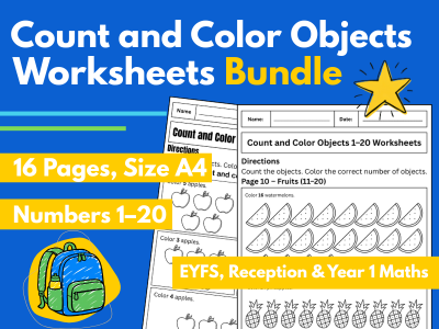 Count and Color Objects Worksheets Bundle | Numbers 1–20 | EYFS, Reception & Year 1 Maths