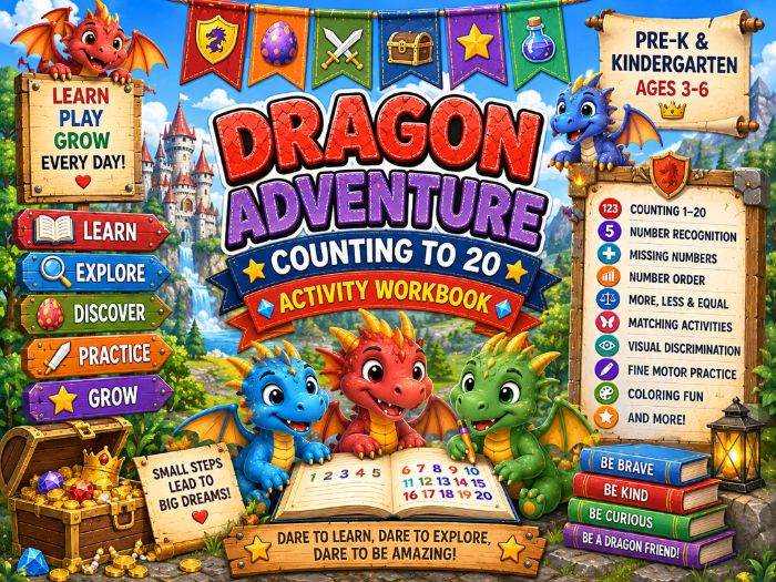 Dragon Counting to 20 Worksheets | Number Recognition & Number Sense | Pre-K–Kindergarten