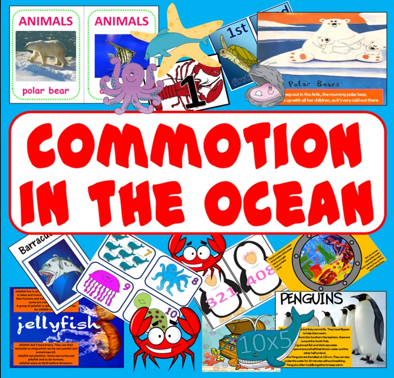 COMMOTION IN THE OCEAN STORY RESOURCES -ANIMALS SEALIFE SEA READING ENGLISH LITERACY