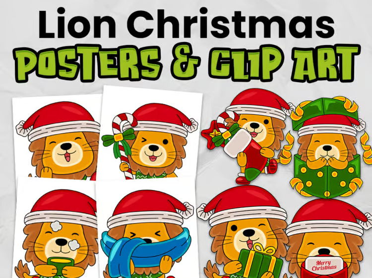 Christmas Lion Posters & Commercial Use Clipart | Festive Classroom Decor & Graphics for Teachers