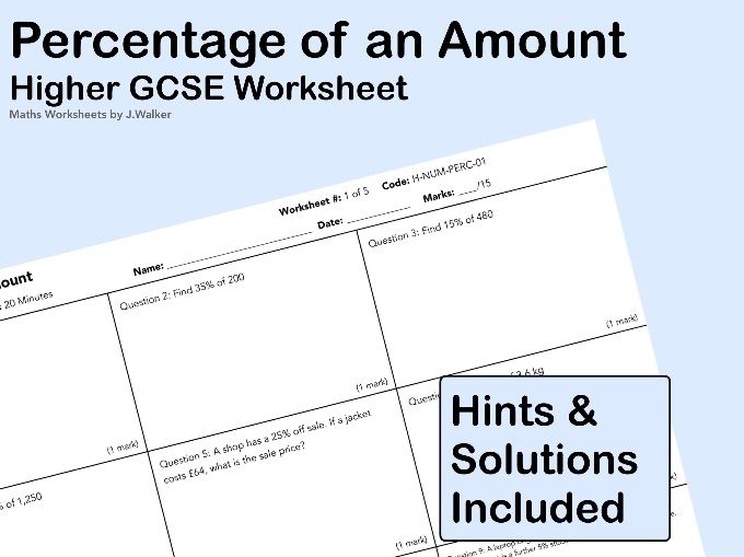 GCSE Maths Worksheet: Percentage of an Amount - Higher Tier