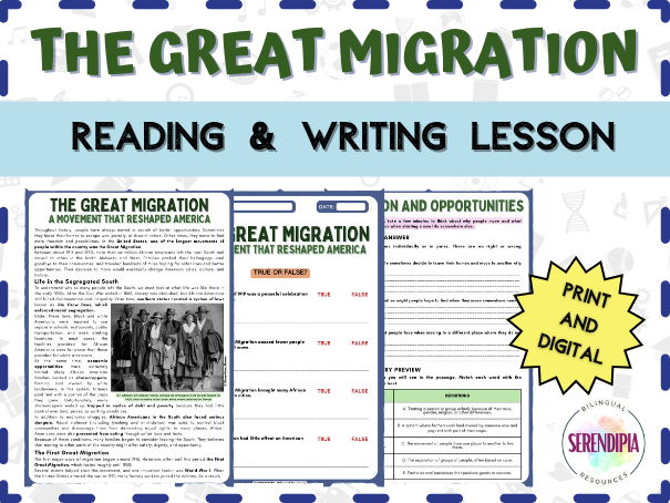The Great Migration Reading Comprehension Activities | KS3 Literacy | Black History American History