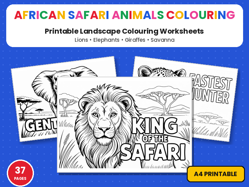 African Safari Animals Colouring Pages | Savanna Wildlife Printable Colouring Page Worksheets