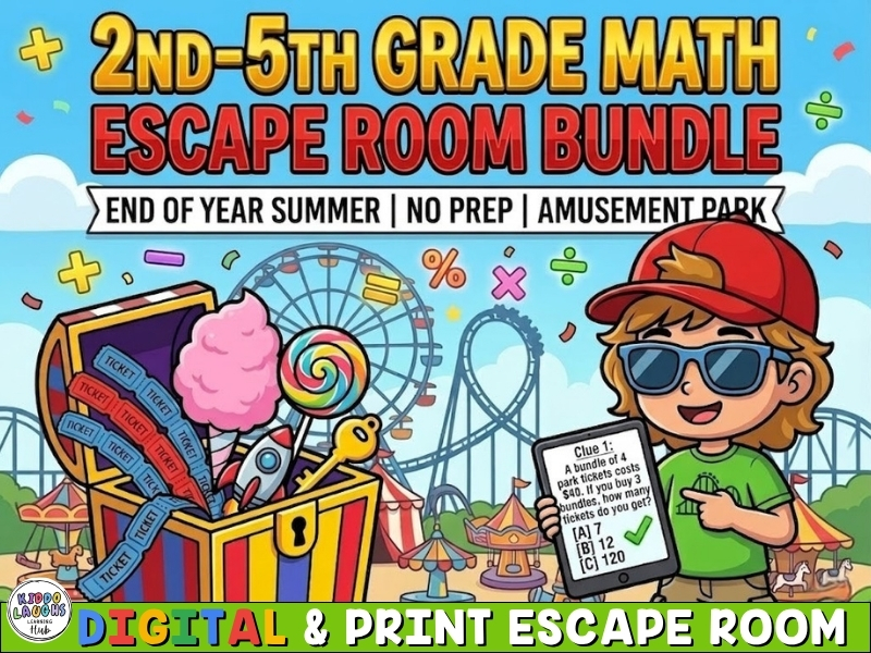 KS2 Maths Escape Room Bundle: No Prep End of Year Summer Amusement Park Revision Games & Activities