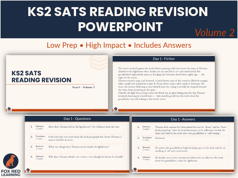 KS2 SATs Reading Revision PowerPoint Year 6 – 20 Daily Extracts + Questions + Answers (Volume 2)