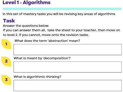 Computer Science paper 2 Mastery tasks (OCR)