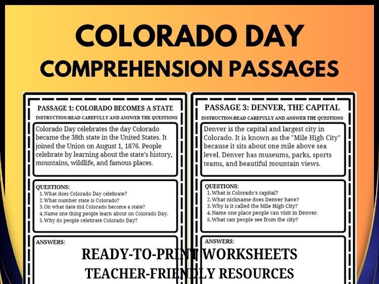 Colorado Day Reading Comprehension | 20 Passages, 100 Questions & Answer Key