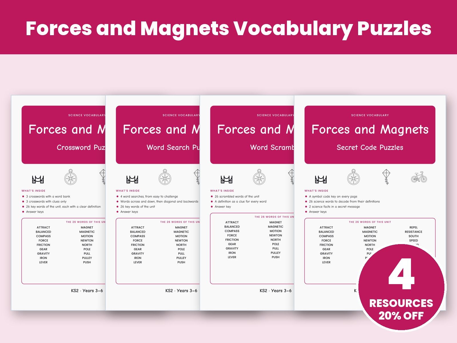 Forces and Magnets Vocabulary Puzzles Bundle