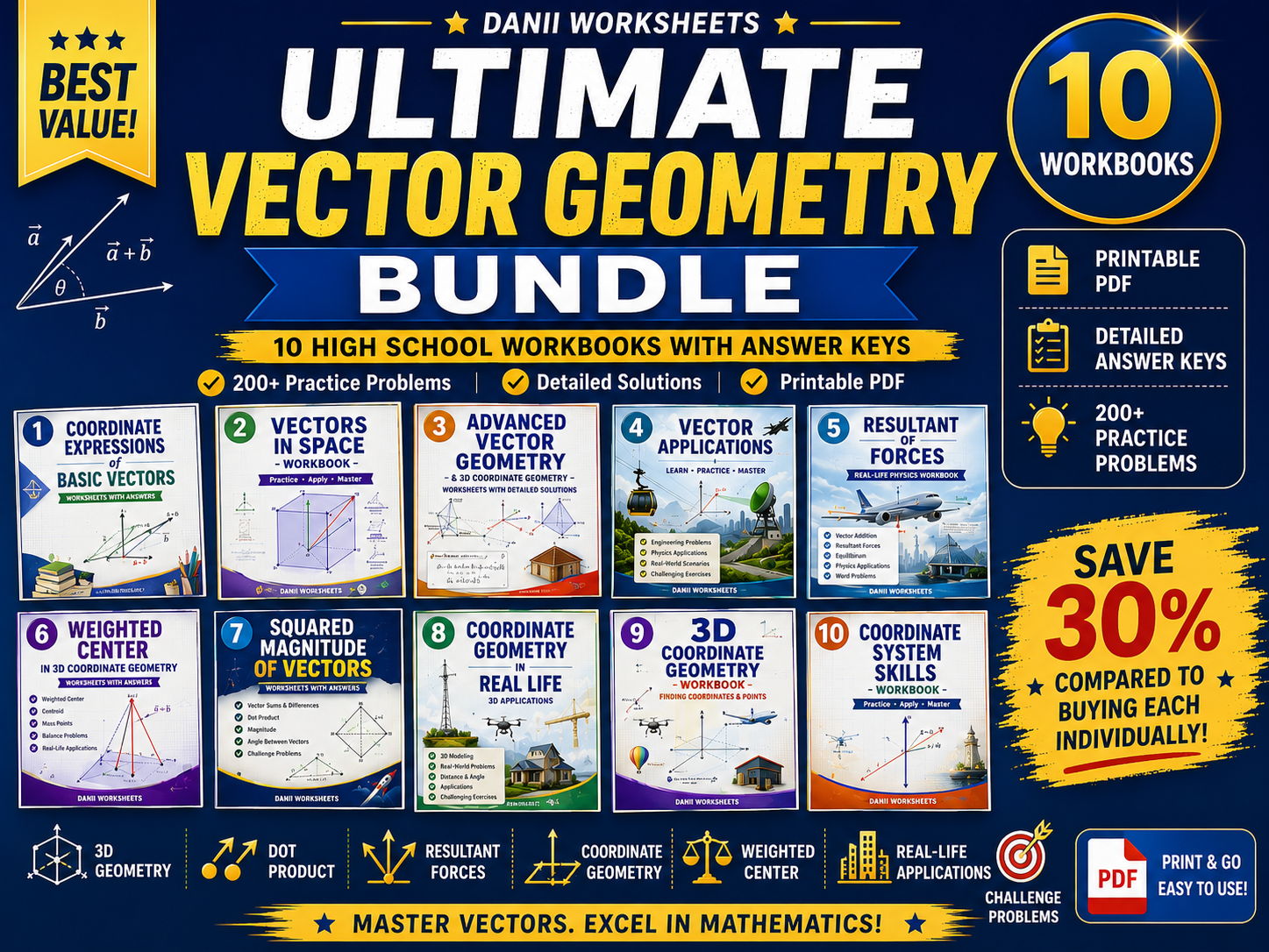 Vector Geometry Bundle | 10 Workbooks