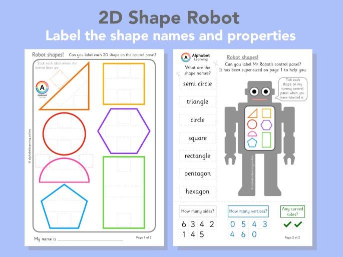 2D Shapes Robot Labelling cut/stick activity Teaching Resources
