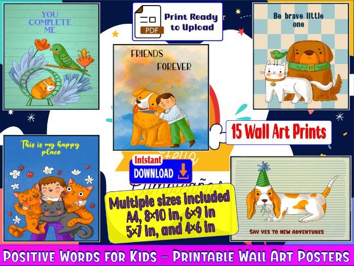 Positive Words for Kids – Printable Wall Art Posters