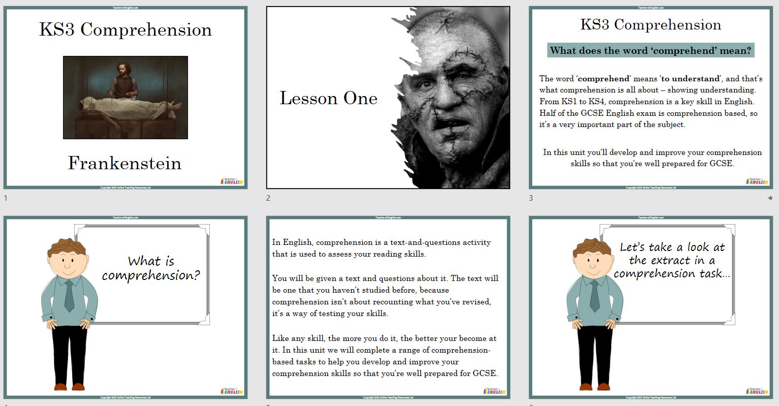KS3 Comprehension Frankenstein Teaching Resources