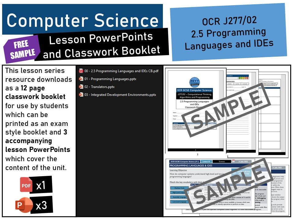 OCR GCSE Computer Science (J277) 2.5 Programming Languages and IDEs PowerPoints and Class Booklet.