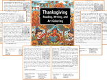 Thanksgiving Fall Reading, Writing, Art Coloring Packet 30+ Pages