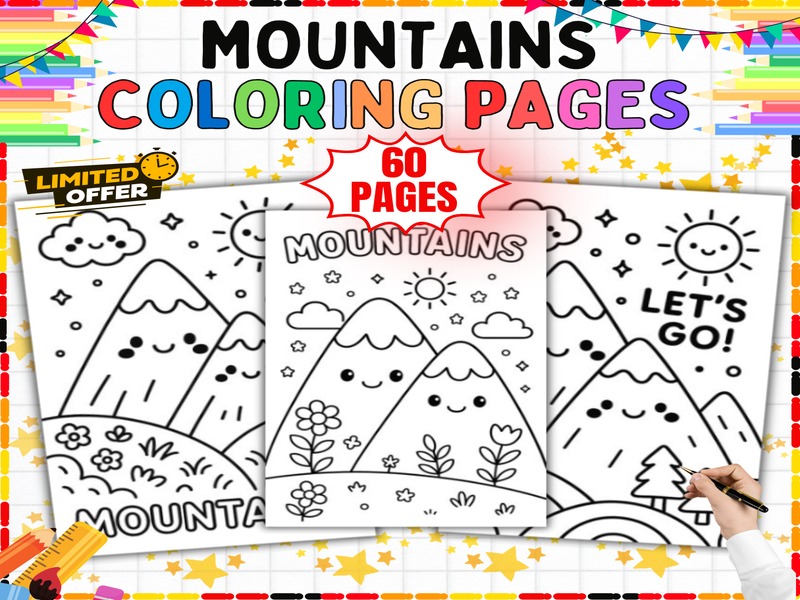 Mountain Coloring Pages | 60 Sheets | Nature and Landscape Activity for Class