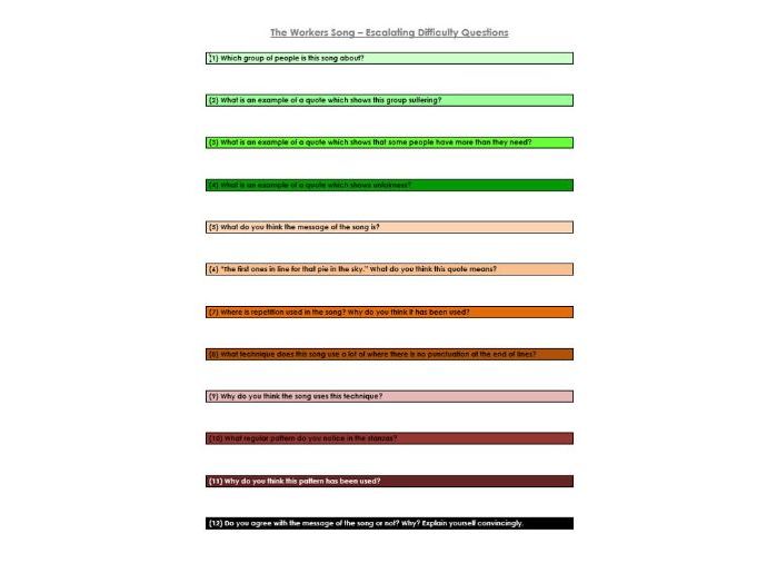 Two Poetry Lessons - Workers Song (Year 8)