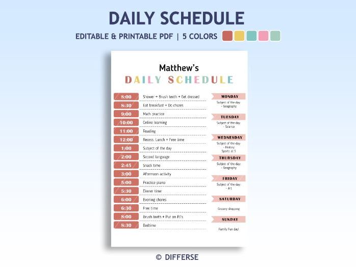 Daily Homeschool Schedule | Daily planner | Homeschool Routine Chart