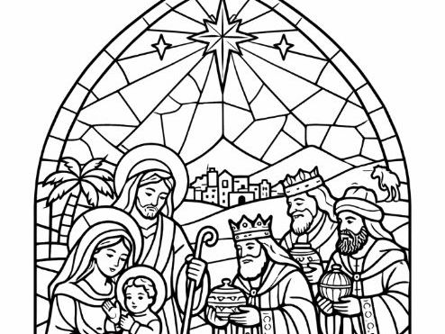 Feast of the Epiphany 6th January Stained Glass Window Colouring- Three Kings Day