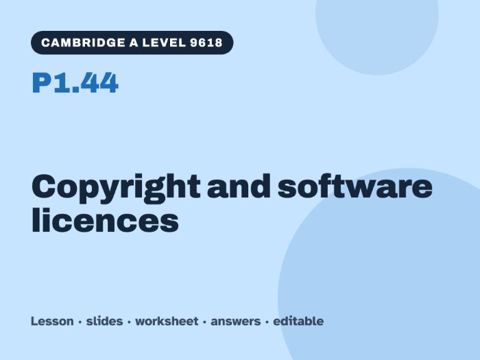 Cambridge A Level Computer Science 9618 – P1.44 Copyright and software licences – Lesson & Worksheet