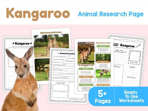 Kangaroo Animal Research Project | Science Worksheets for Kids