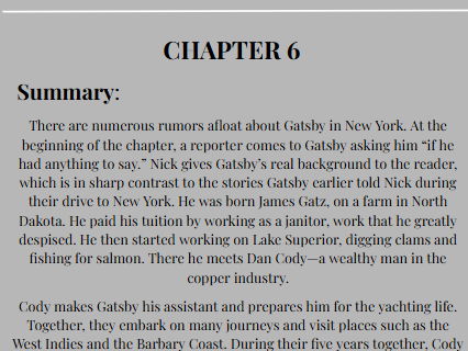 'The Great Gatsby' Chapter Summaries