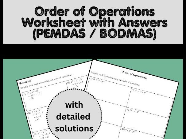 Order of Operations Worksheet with Answers (PEMDAS / BODMAS)