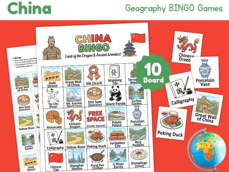 China Geography Bingo Game | Country Study Printable