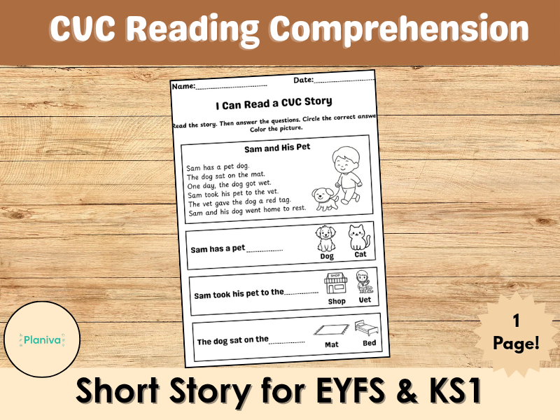 CVC Reading Comprehension Worksheet – Short Story for EYFS & KS1