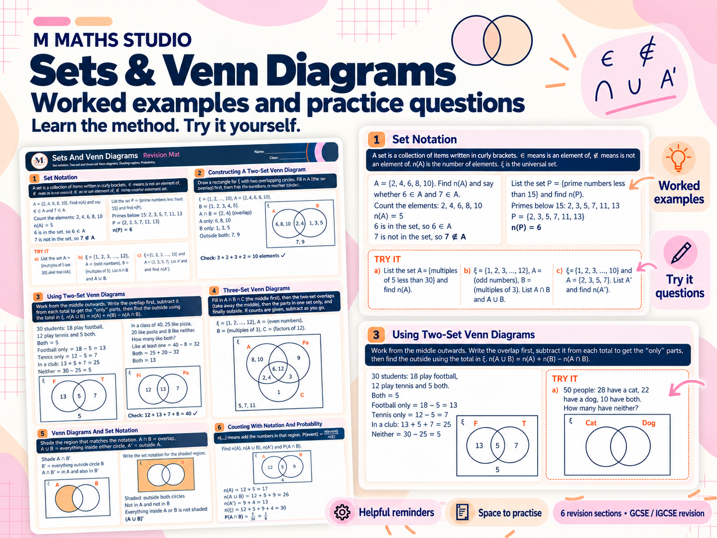 Set Notation & Venn Diagrams | A3 Revision Mat | Teaching Resources