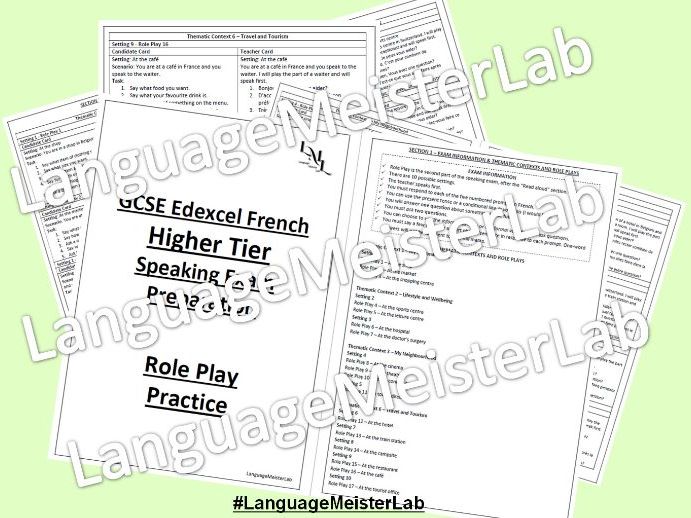 GCSE French Higher Tier Role Play Practice Speaking Exam Preparation