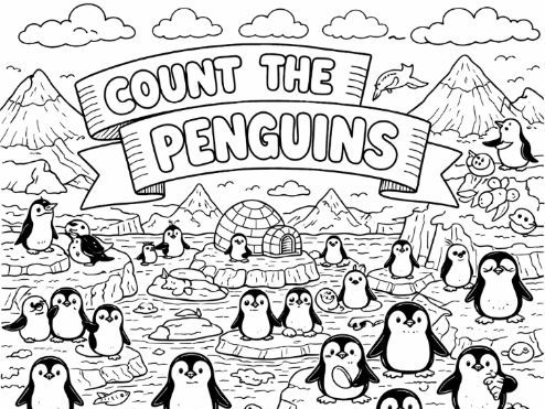 Count the Penguins Colouring Page