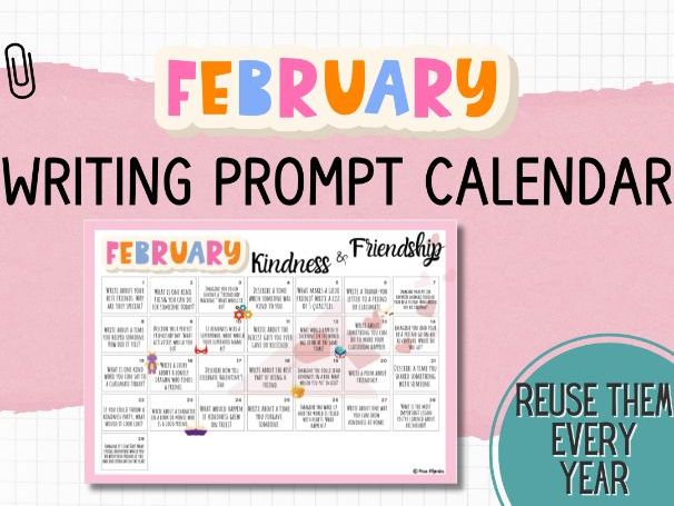 February Writing Prompt Calendar – Daily Journal Prompts (ESL/EAL | Morning Work | Primary KS1 KS2)