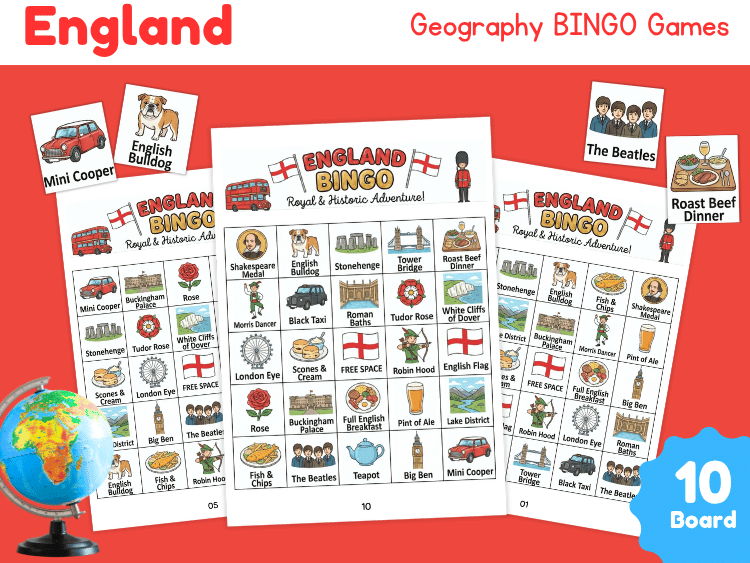 England Geography Bingo Game | Country Study Printable