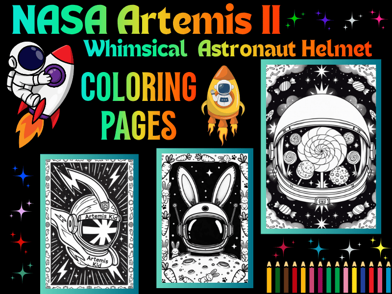 NASA Artemis II Whimsical Astronaut Helmet Coloring Pages for Kids! STEM NO PREP