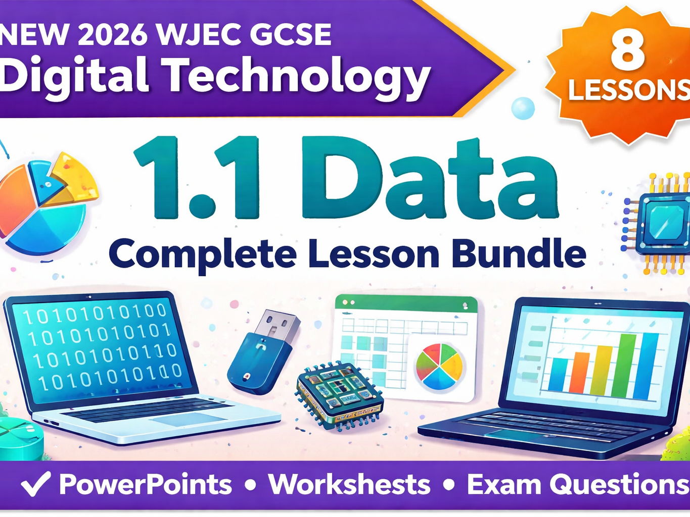 NEW 2026 WJEC GCSE Digital Technology 1.1 Data Complete Lesson Bundle (8 Lessons)