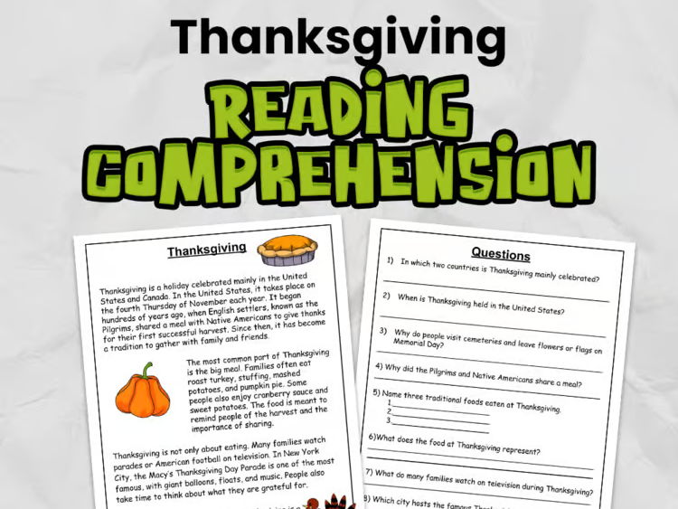 Thanksgiving Reading Comprehension for KS2 | Guided Reading Task