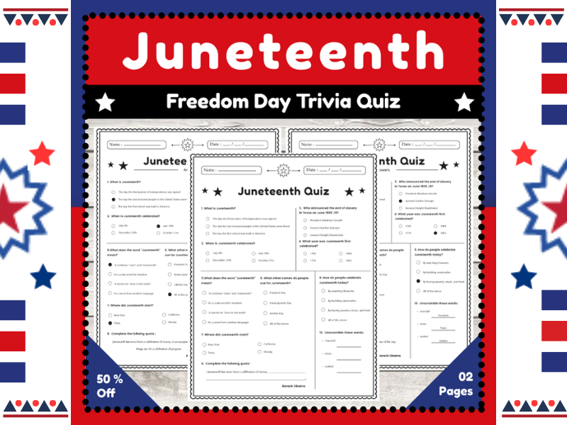 Juneteenth Quiz for Kids : Educational Trivia Questions for 2nd Graders
