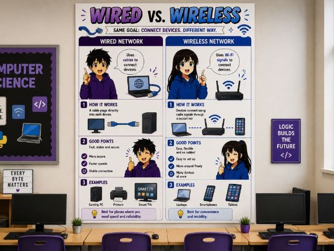 Wired vs Wireless Networks Poster | GCSE Computer Science | Networks Revision