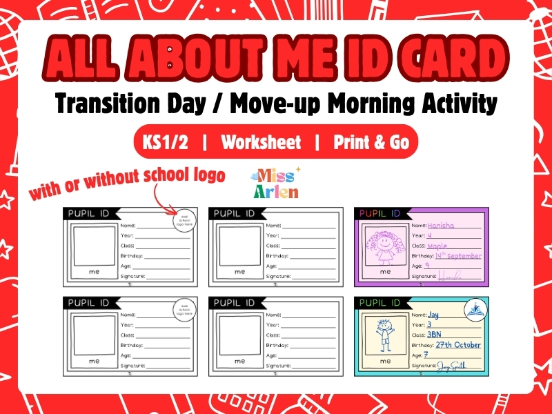 All About Me ID Card - Transition Day / Move-Up Morning Activity Worksheet