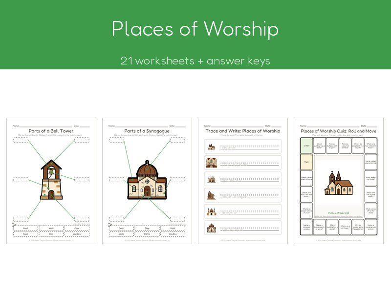 Places of Worship | 21 No-Prep Worksheets + Answer Keys | Ages 7-11