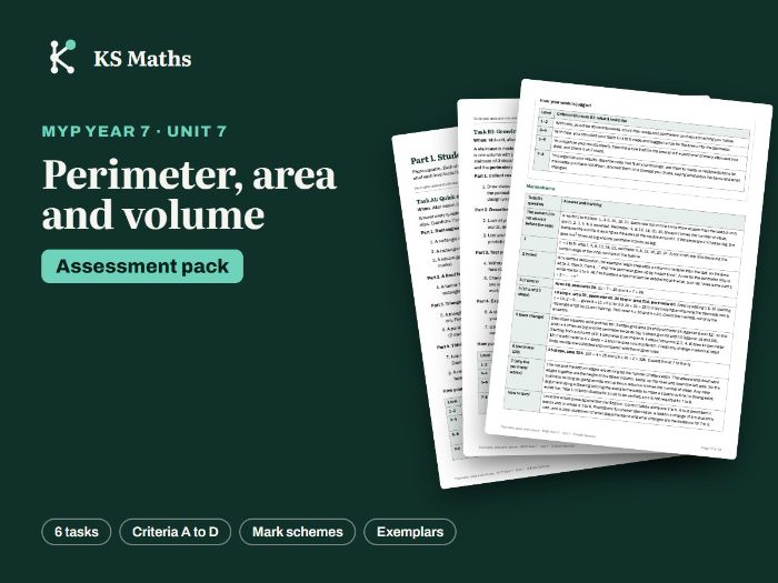 MYP Year 7 Perimeter, area and volume assessment pack