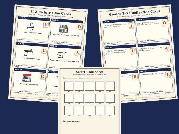 Classroom Treasure Hunt Game | Linked Clue Cards, Map & Certificates | K-5