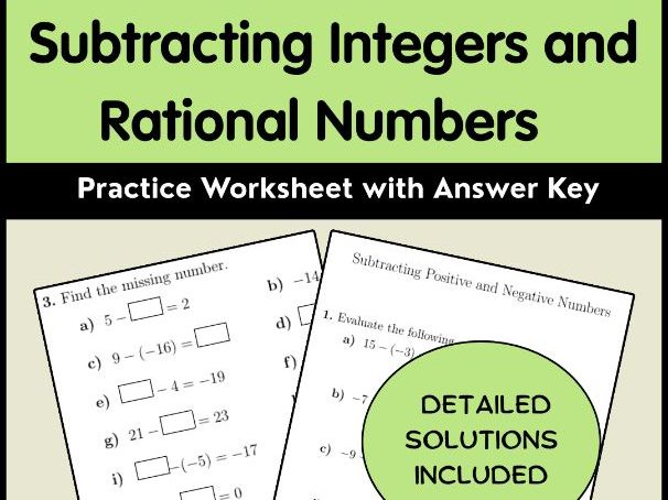 Subtracting Integers and Rational Numbers Practice Worksheet with Answer Key