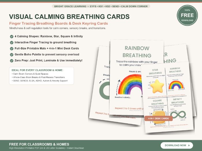 Visual Calming Breathing Cards | Calm Down Corner Mindful Finger Tracing (FREE)